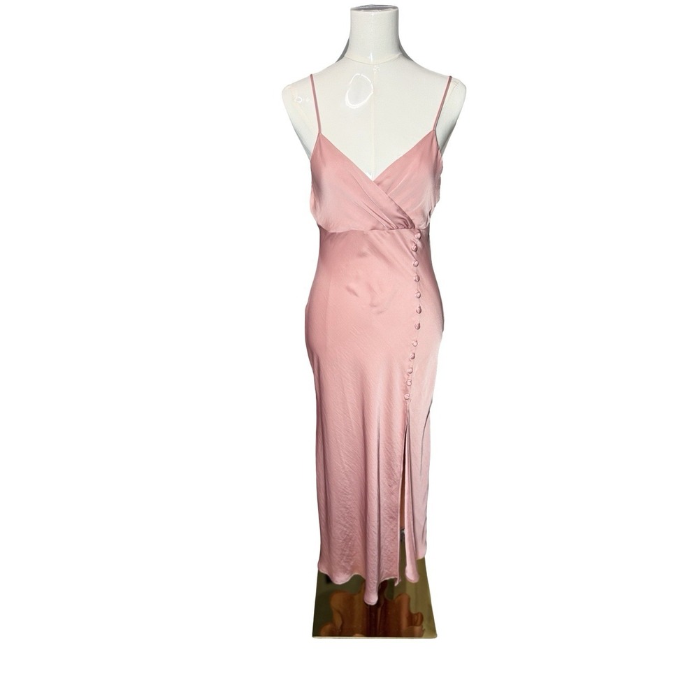 Zara‎ Satin Dusty Pink Buttoned Slip Dress Maxi Women's Size Small